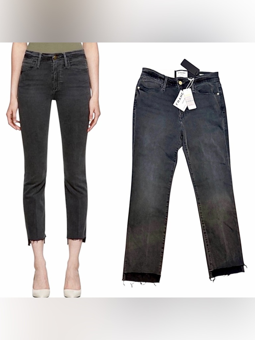 NWT – Frame – Le High Straight Jean – Noise Black Wash Raw Step Hem – Sz. 29